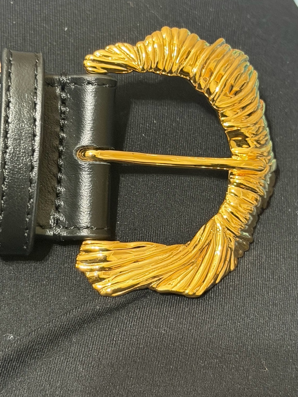 Chloé Flowers Black Calf Leather Gold Floral Buckle Belt Size L Large Italy